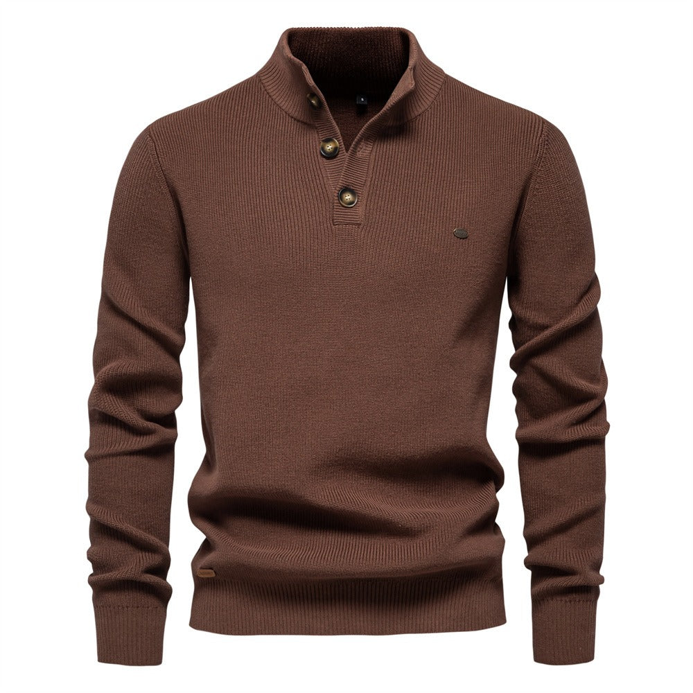 Herren-Cardigan mit hohem Kragen und Reißverschluss – Einfarbiger Strickpullover, warme Business-Casual-Winterjacke für Herren | SW833 