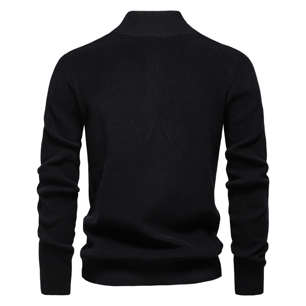 Herren-Cardigan mit hohem Kragen und Reißverschluss – Einfarbiger Strickpullover, warme Business-Casual-Winterjacke für Herren | SW833 