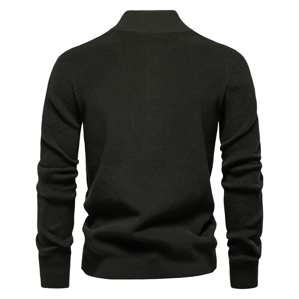 Herren-Cardigan mit hohem Kragen und Reißverschluss – Einfarbiger Strickpullover, warme Business-Casual-Winterjacke für Herren | SW833 