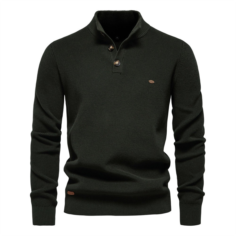 Herren-Cardigan mit hohem Kragen und Reißverschluss – Einfarbiger Strickpullover, warme Business-Casual-Winterjacke für Herren | SW833 