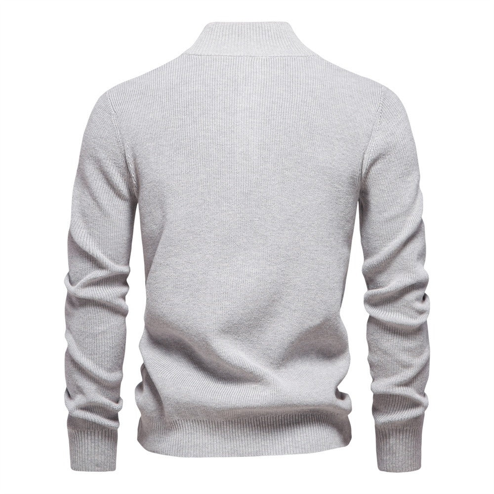 Herren-Cardigan mit hohem Kragen und Reißverschluss – Einfarbiger Strickpullover, warme Business-Casual-Winterjacke für Herren | SW833 