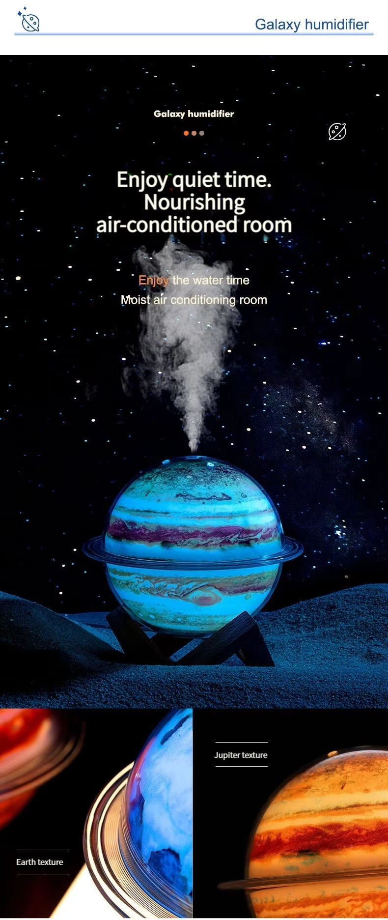 Planet Glow Luftbefeuchter-Set – Diffusoren für ätherische Öle Erde und Jupiter mit LED-Stimmungslicht | SX-E335 