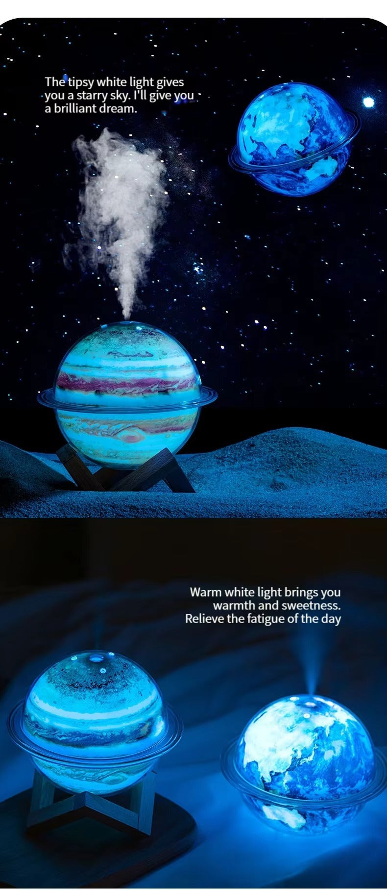 Planet Glow Luftbefeuchter-Set – Diffusoren für ätherische Öle Erde und Jupiter mit LED-Stimmungslicht | SX-E335 