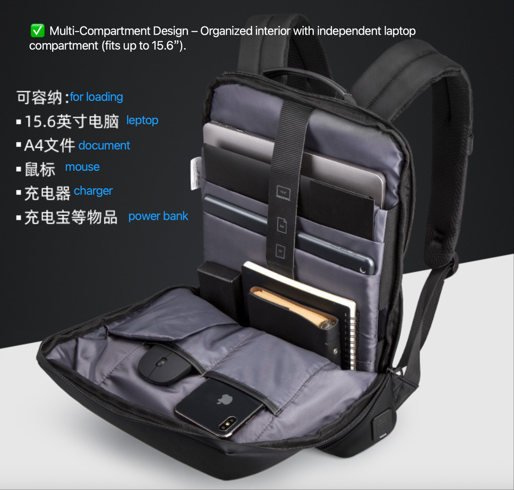 Kingsons Slim Business Rucksack – Wasserdicht, Diebstahlsicher, Laptoptasche | 3210 