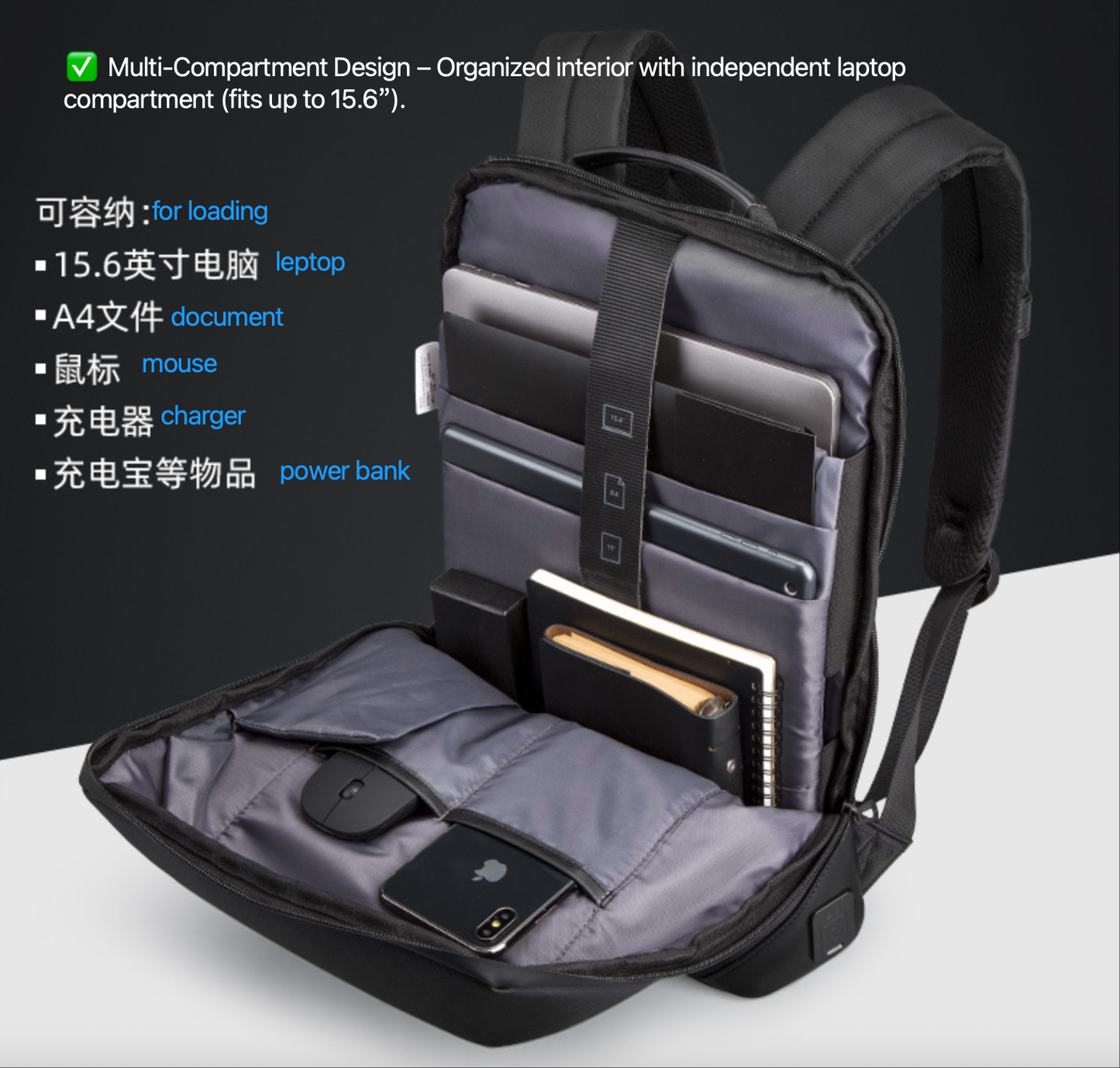 Kingsons Slim Business Rucksack – Wasserdicht, Diebstahlsicher, Laptoptasche | 3210 