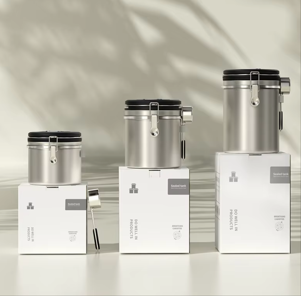 Kaffeedose aus Edelstahl – Luftdichte Aufbewahrung mit CO₂-Ventil und Datumsanzeige (1,5 l / 1,8 l) | NB-MFG 