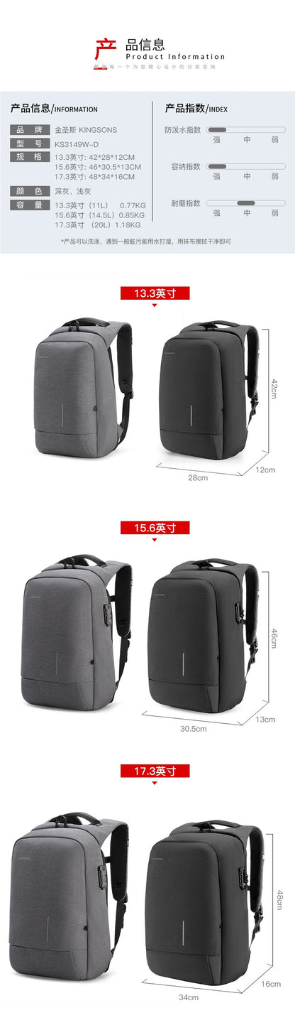 Kingsons KS3149W Diebstahlsicherer Business-Rucksack – USB, TSA-Schloss, wasserdicht | KS3149W 