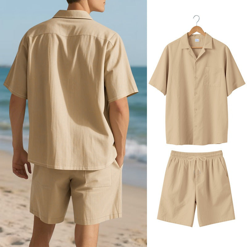 Premium-Strandset mit Tonnenkragen für Herren – Sommer-Kombination aus Hemd und Shorts mit entspannter Passform | YH-23100 