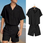 Premium-Strandset mit Tonnenkragen für Herren – Sommer-Kombination aus Hemd und Shorts mit entspannter Passform | YH-23100 