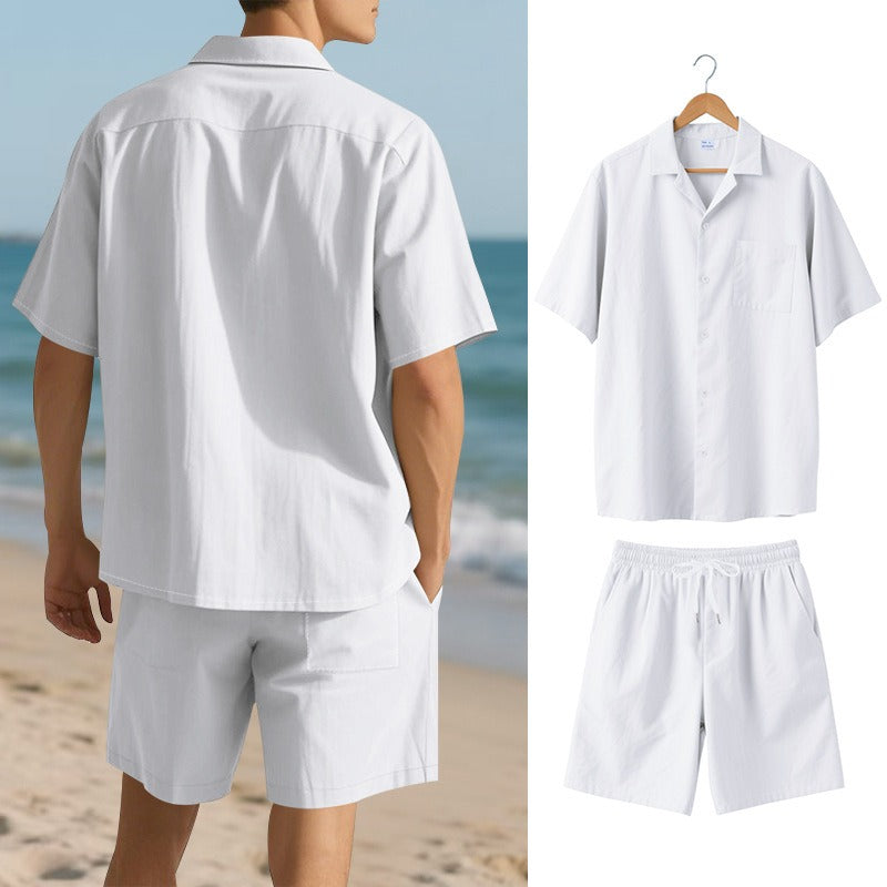 Premium-Strandset mit Tonnenkragen für Herren – Sommer-Kombination aus Hemd und Shorts mit entspannter Passform | YH-23100 