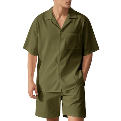 Premium-Strandset mit Tonnenkragen für Herren – Sommer-Kombination aus Hemd und Shorts mit entspannter Passform | YH-23100 