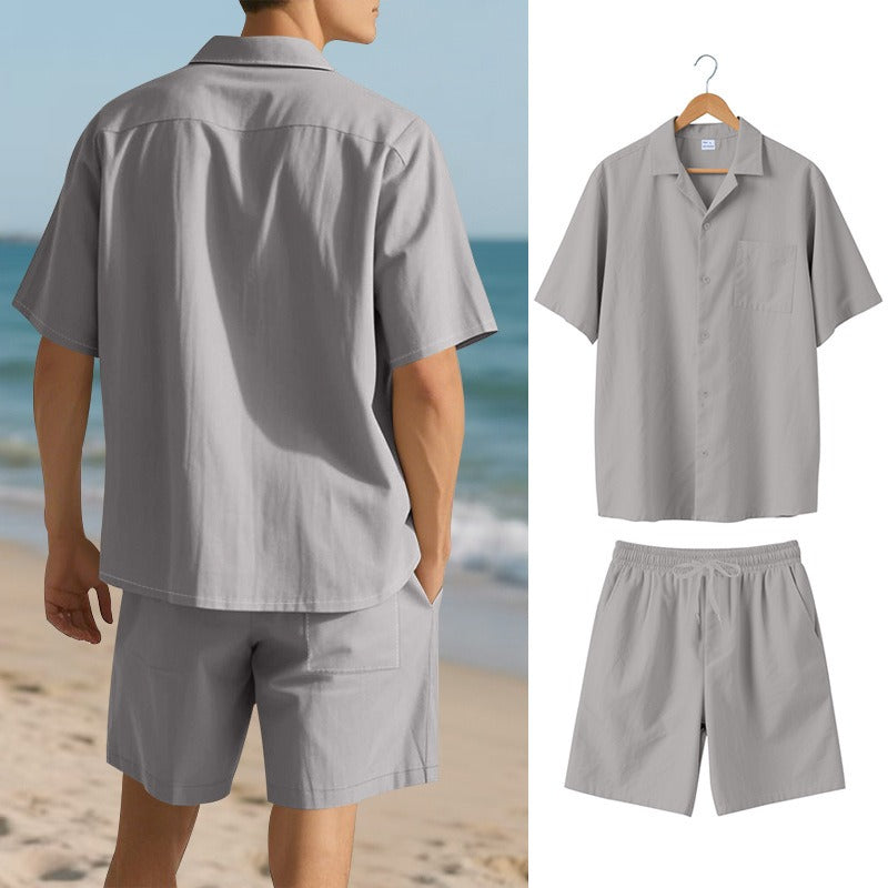 Premium-Strandset mit Tonnenkragen für Herren – Sommer-Kombination aus Hemd und Shorts mit entspannter Passform | YH-23100 