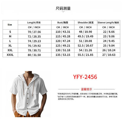 Herren Leinenhemd mit Kapuze und kurzen Ärmeln – Lässige, lockere Passform | YH-2454 