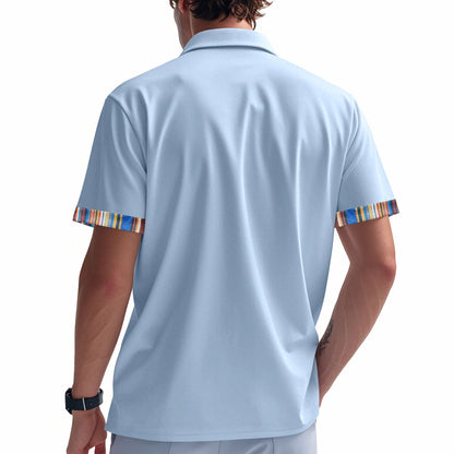 Herren American Summer Casual Atmungsaktives Poloshirt Boho Color-Block Slim-Fit Kurzarm-Oberteil | YH-5 