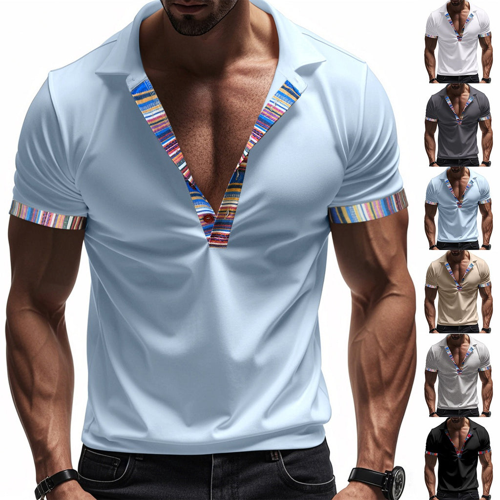 Herren American Summer Casual Atmungsaktives Poloshirt Boho Color-Block Slim-Fit Kurzarm-Oberteil | YH-5 
