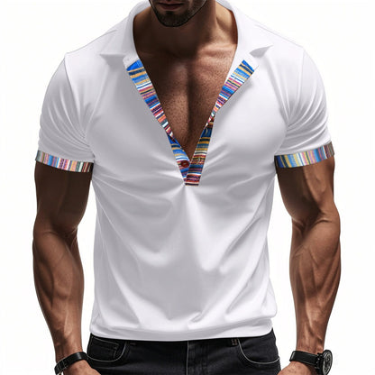 Herren American Summer Casual Atmungsaktives Poloshirt Boho Color-Block Slim-Fit Kurzarm-Oberteil | YH-5 