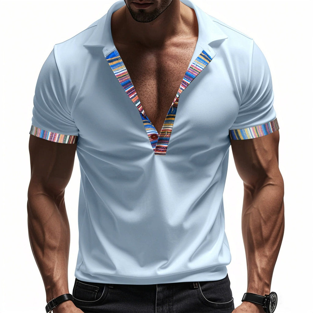 Herren American Summer Casual Atmungsaktives Poloshirt Boho Color-Block Slim-Fit Kurzarm-Oberteil | YH-5 