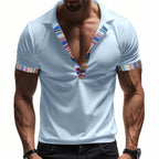 Herren American Summer Casual Atmungsaktives Poloshirt Boho Color-Block Slim-Fit Kurzarm-Oberteil | YH-5 
