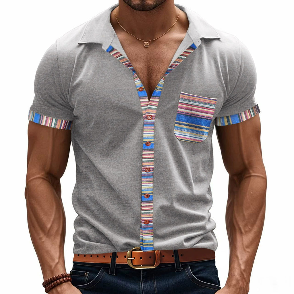Herren Sommer Slim-Fit Bohemian Kontrastärmel Hemd - Leichtes Luxus Casual Kurzarm Top | YH-6 