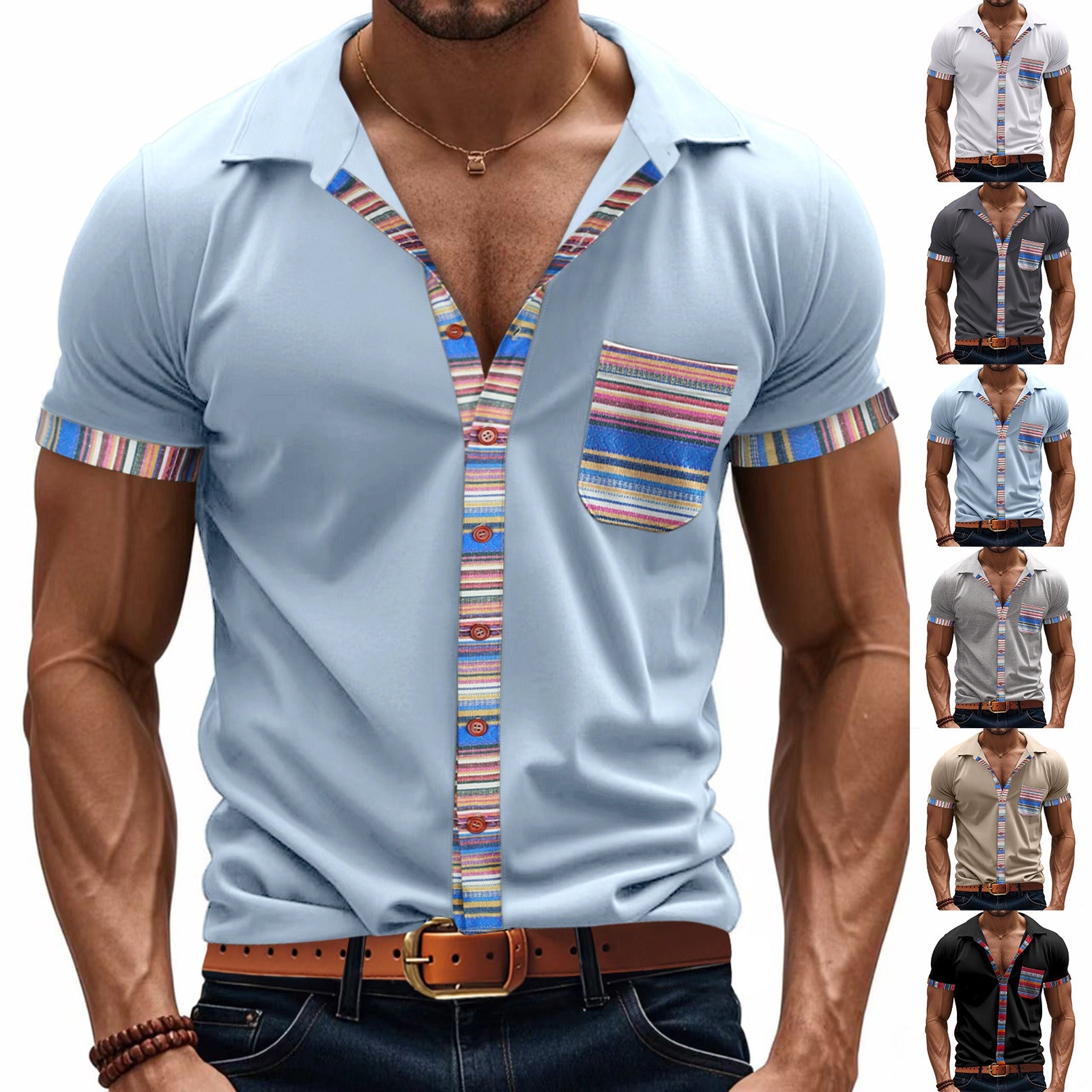 Herren Sommer Slim-Fit Bohemian Kontrastärmel Hemd - Leichtes Luxus Casual Kurzarm Top | YH-6 