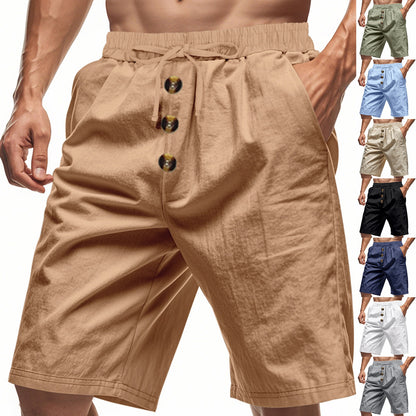 Herren Leinen Strandshorts Gewaschene Knopfleiste Relaxed Fit Fünf-Punkt-Shorts | YH-WW9 