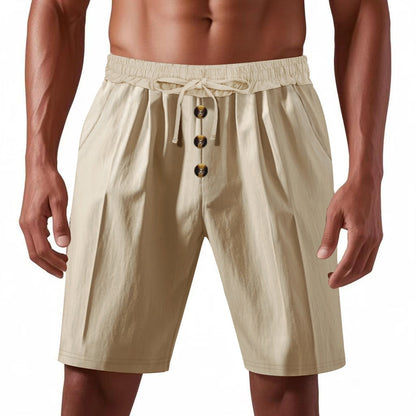 Herren Leinen Strandshorts Gewaschene Knopfleiste Relaxed Fit Fünf-Punkt-Shorts | YH-WW9 