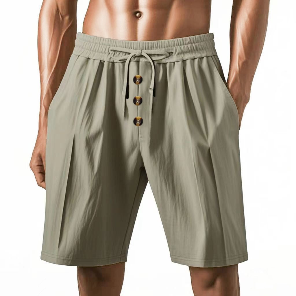 Herren Leinen Strandshorts Gewaschene Knopfleiste Relaxed Fit Fünf-Punkt-Shorts | YH-WW9 