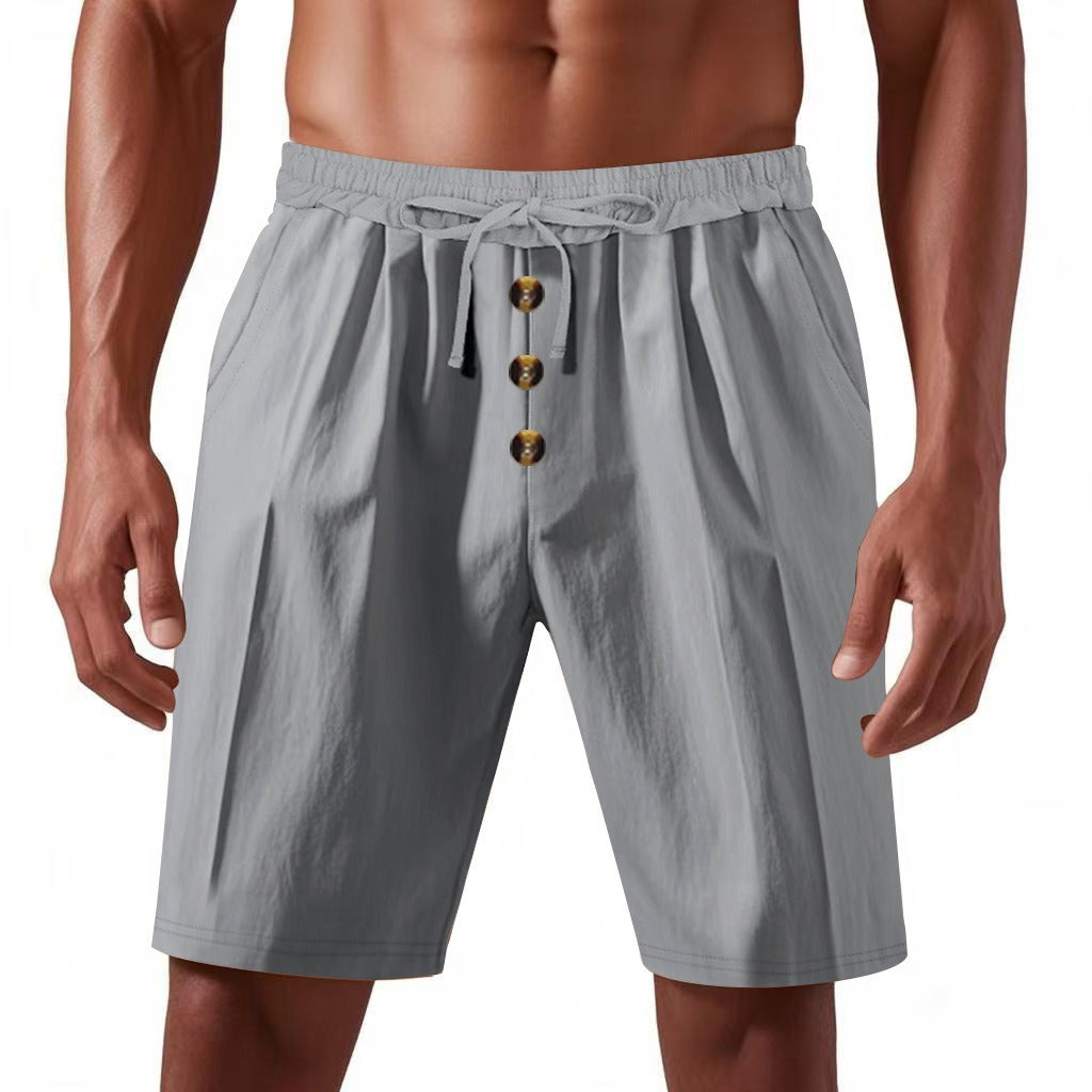 Herren Leinen Strandshorts Gewaschene Knopfleiste Relaxed Fit Fünf-Punkt-Shorts | YH-WW9 