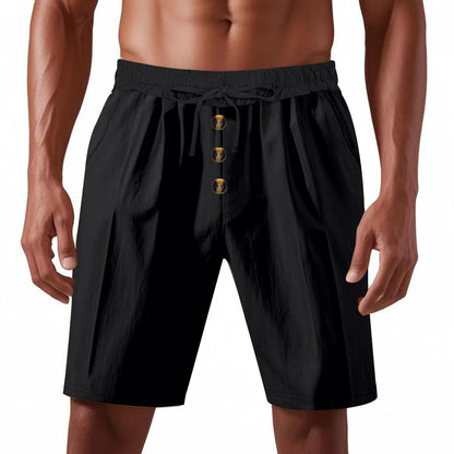 Herren Leinen Strandshorts Gewaschene Knopfleiste Relaxed Fit Fünf-Punkt-Shorts | YH-WW9 