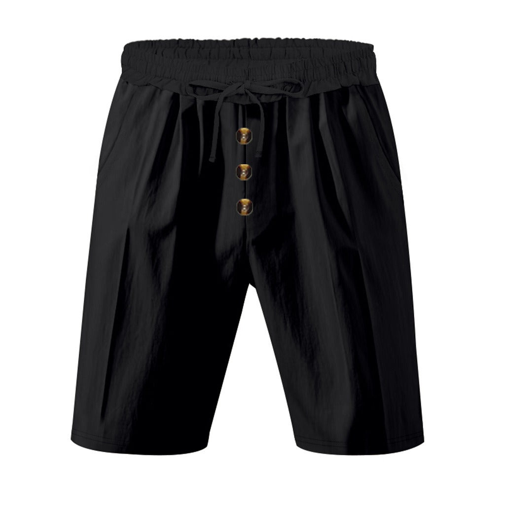 Herren Leinen Strandshorts Gewaschene Knopfleiste Relaxed Fit Fünf-Punkt-Shorts | YH-WW9 