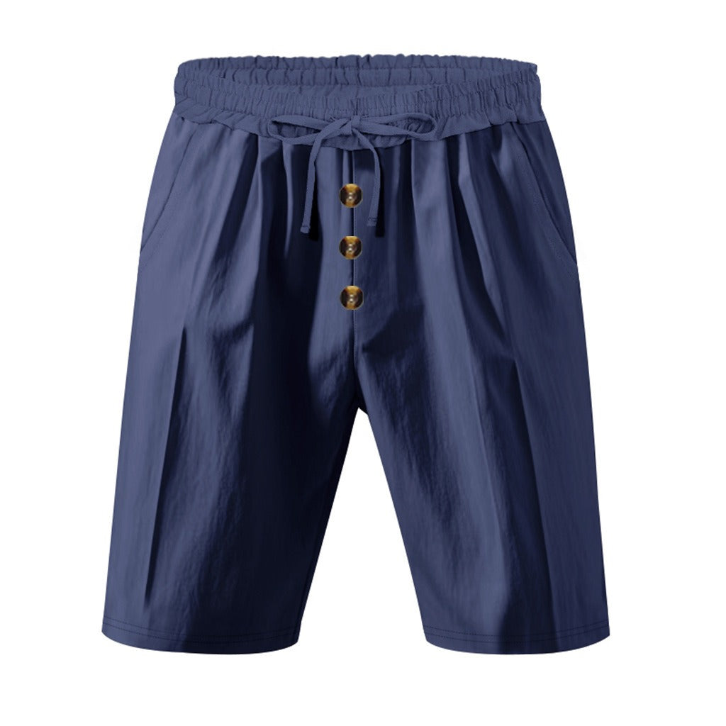 Herren Leinen Strandshorts Gewaschene Knopfleiste Relaxed Fit Fünf-Punkt-Shorts | YH-WW9 