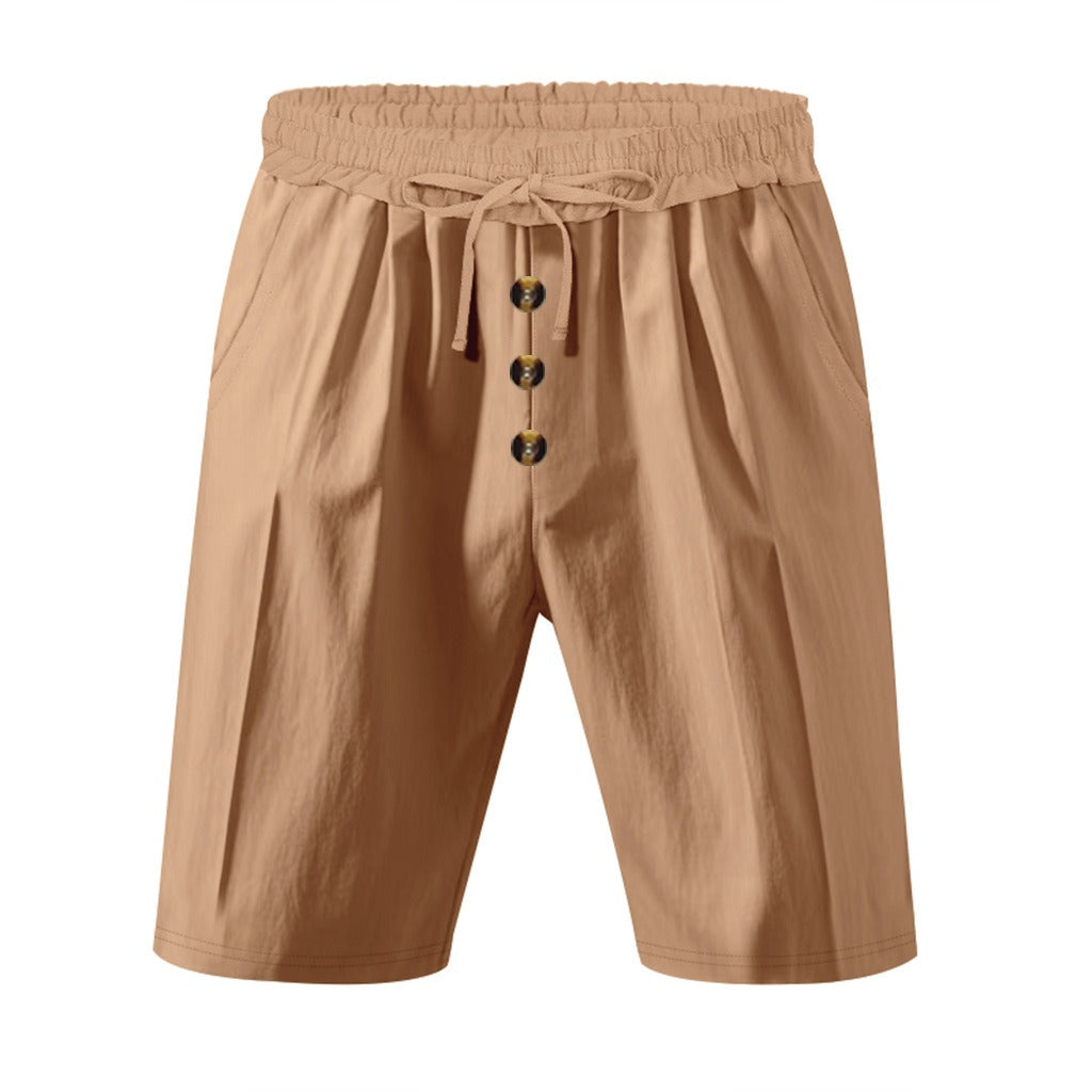 Herren Leinen Strandshorts Gewaschene Knopfleiste Relaxed Fit Fünf-Punkt-Shorts | YH-WW9 