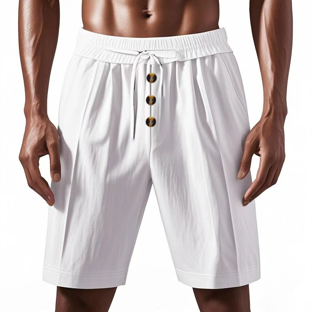 Herren Leinen Strandshorts Gewaschene Knopfleiste Relaxed Fit Fünf-Punkt-Shorts | YH-WW9 