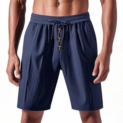 Herren Leinen Strandshorts Gewaschene Knopfleiste Relaxed Fit Fünf-Punkt-Shorts | YH-WW9 