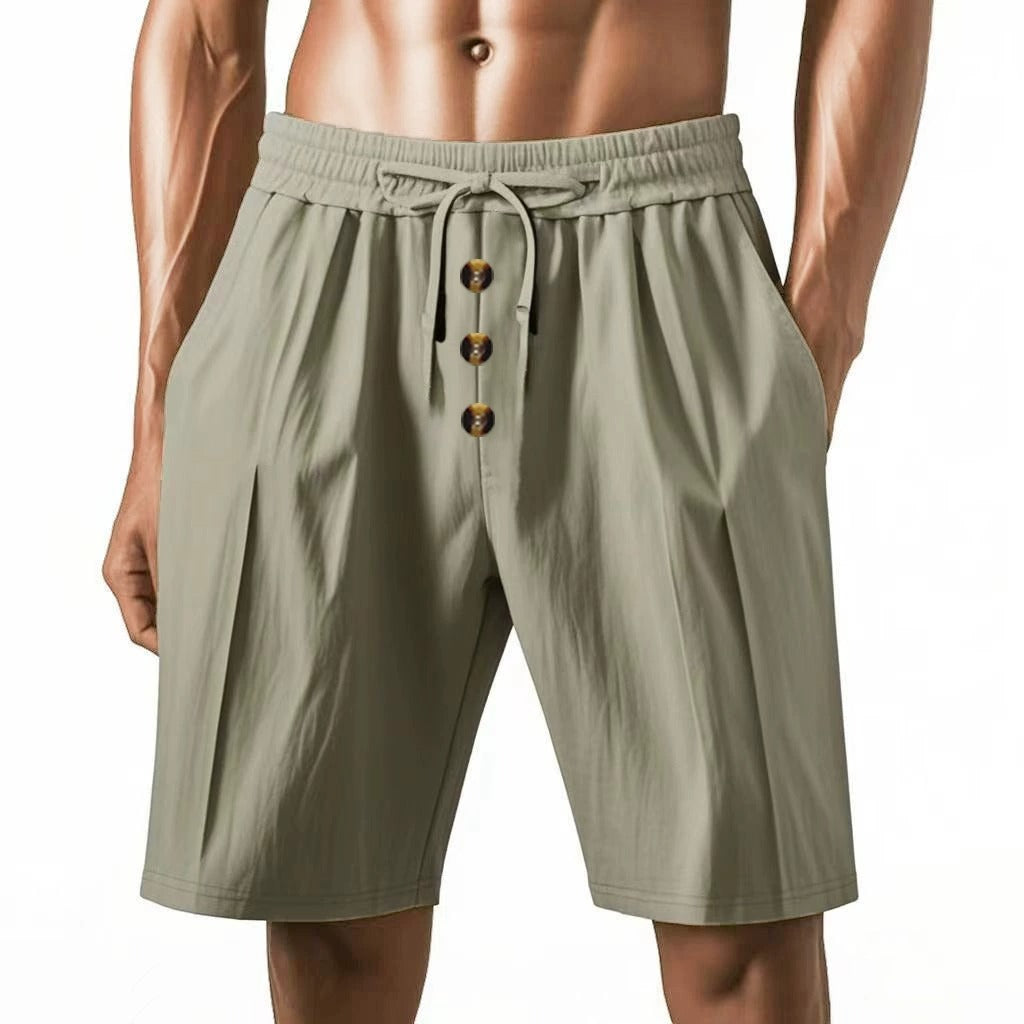 Herren Leinen Strandshorts Gewaschene Knopfleiste Relaxed Fit Fünf-Punkt-Shorts | YH-WW9 