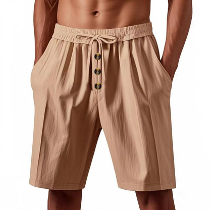 Herren Leinen Strandshorts Gewaschene Knopfleiste Relaxed Fit Fünf-Punkt-Shorts | YH-WW9 