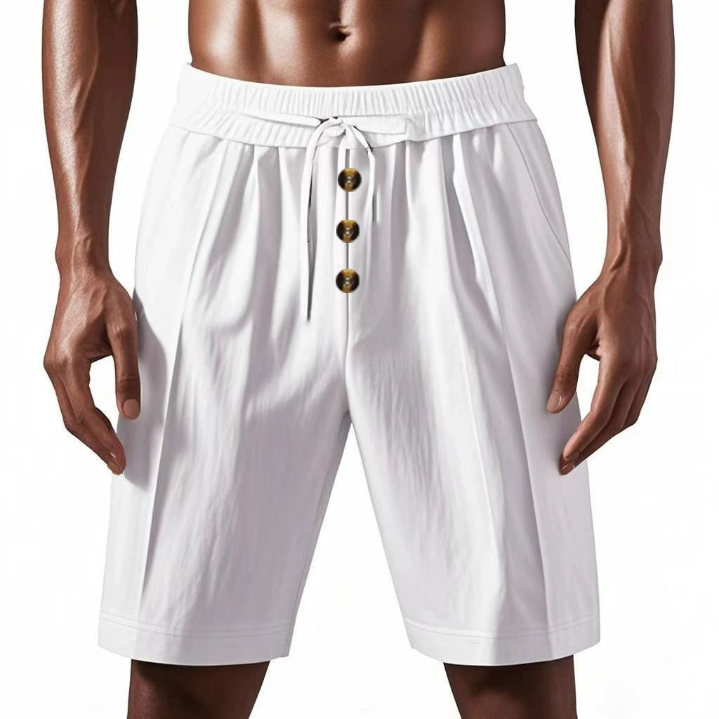 Herren Leinen Strandshorts Gewaschene Knopfleiste Relaxed Fit Fünf-Punkt-Shorts | YH-WW9 