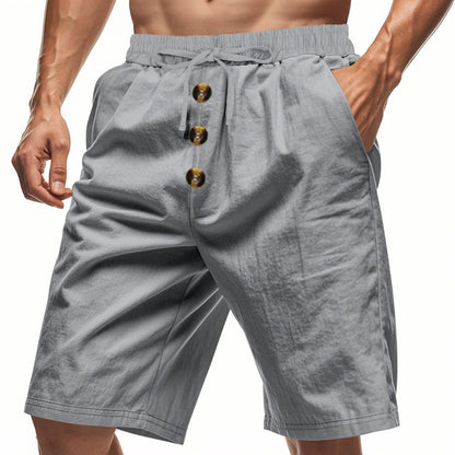 Herren Leinen Strandshorts Gewaschene Knopfleiste Relaxed Fit Fünf-Punkt-Shorts | YH-WW9 