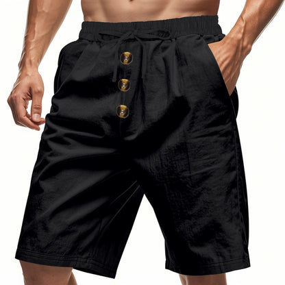 Herren Leinen Strandshorts Gewaschene Knopfleiste Relaxed Fit Fünf-Punkt-Shorts | YH-WW9 