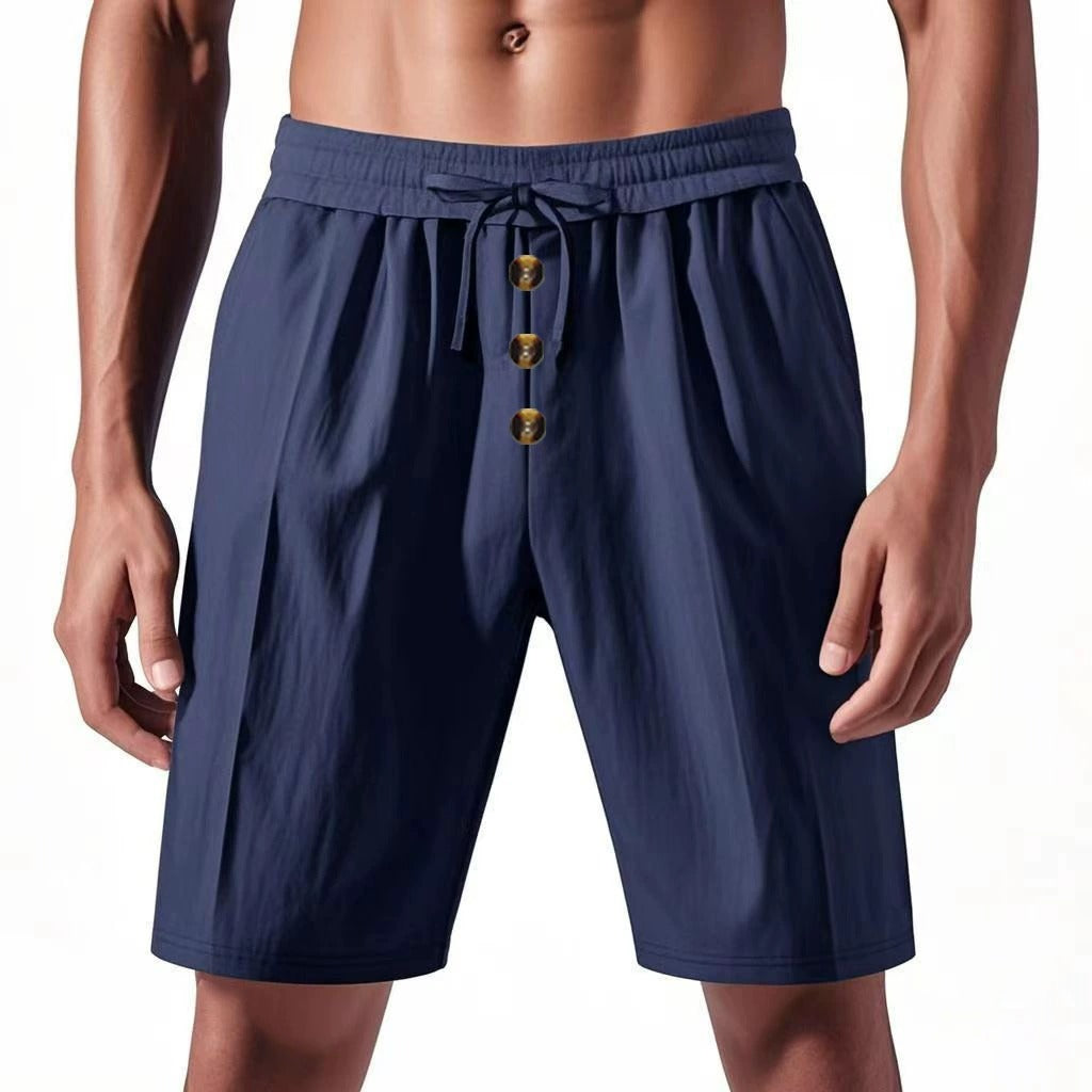 Herren Leinen Strandshorts Gewaschene Knopfleiste Relaxed Fit Fünf-Punkt-Shorts | YH-WW9 