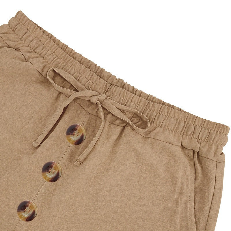 Herren Leinen Strandshorts Gewaschene Knopfleiste Relaxed Fit Fünf-Punkt-Shorts | YH-WW9 