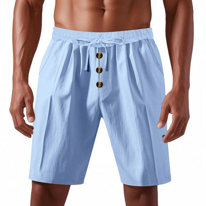Herren Leinen Strandshorts Gewaschene Knopfleiste Relaxed Fit Fünf-Punkt-Shorts | YH-WW9 