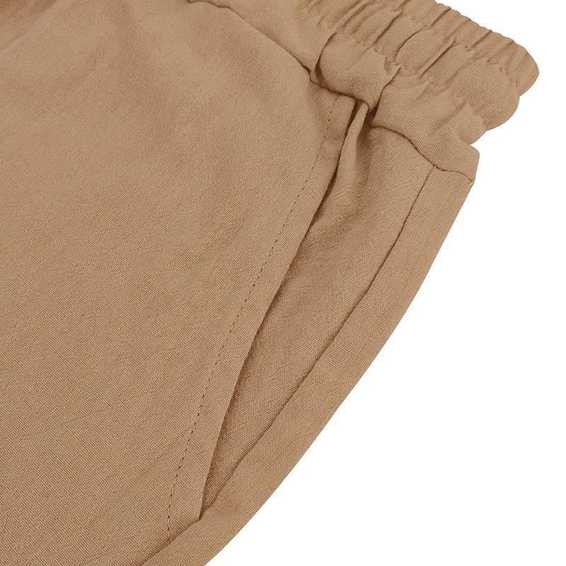 Herren Leinen Strandshorts Gewaschene Knopfleiste Relaxed Fit Fünf-Punkt-Shorts | YH-WW9 