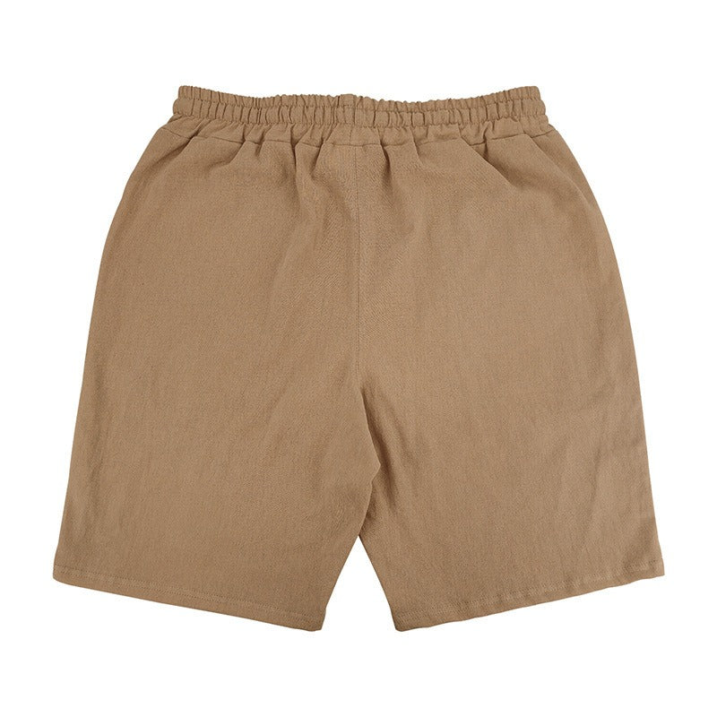 Herren Leinen Strandshorts Gewaschene Knopfleiste Relaxed Fit Fünf-Punkt-Shorts | YH-WW9 