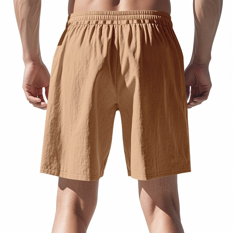 Herren Leinen Strandshorts Gewaschene Knopfleiste Relaxed Fit Fünf-Punkt-Shorts | YH-WW9 
