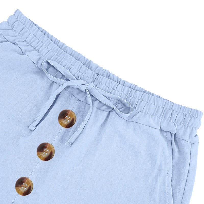 Herren Leinen Strandshorts Gewaschene Knopfleiste Relaxed Fit Fünf-Punkt-Shorts | YH-WW9 