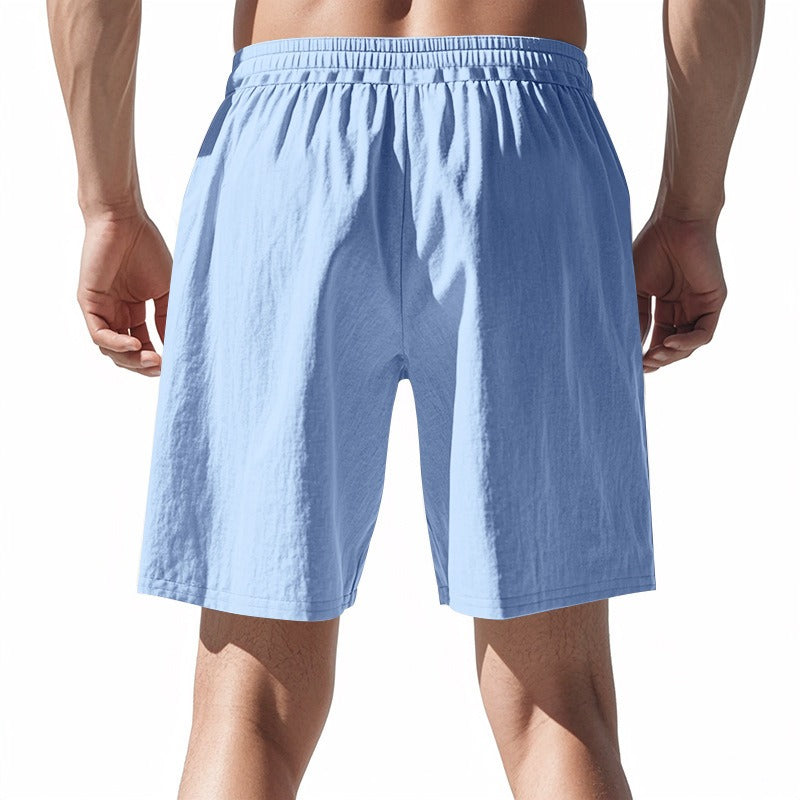 Herren Leinen Strandshorts Gewaschene Knopfleiste Relaxed Fit Fünf-Punkt-Shorts | YH-WW9 