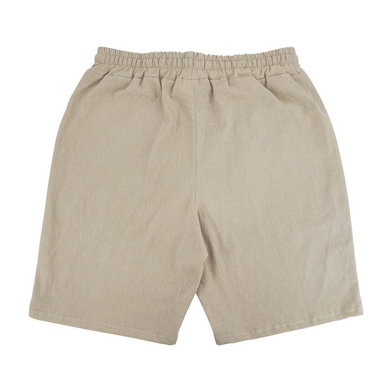 Herren Leinen Strandshorts Gewaschene Knopfleiste Relaxed Fit Fünf-Punkt-Shorts | YH-WW9 