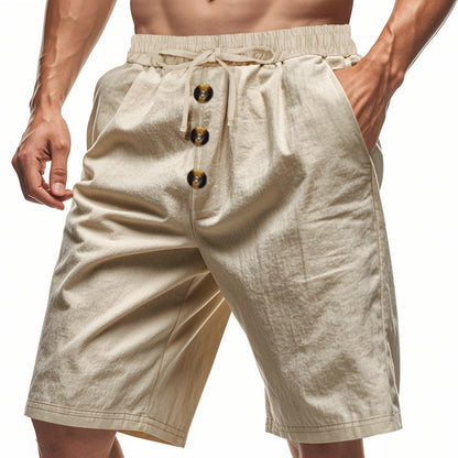 Herren Leinen Strandshorts Gewaschene Knopfleiste Relaxed Fit Fünf-Punkt-Shorts | YH-WW9 