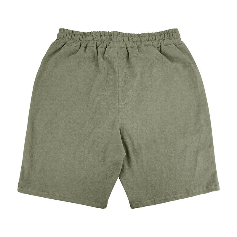 Herren Leinen Strandshorts Gewaschene Knopfleiste Relaxed Fit Fünf-Punkt-Shorts | YH-WW9 